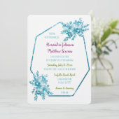 写真モダン鮮やか海ブルーフローラ結婚ズ 招待状 (スタンド正面)