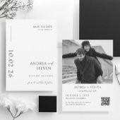 写真モダン黒と白の結婚式の日付を保存 招待状