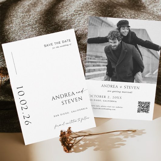 写真モダン黒と白の結婚式の日付を保存 招待状