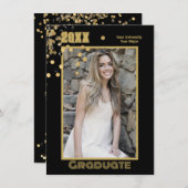 写真モダン黒パーソナライズされた金ゴールドのきらめき 招待状 (正面/裏面)