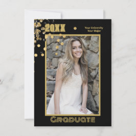 写真モダン黒パーソナライズされた金ゴールドのきらめき 招待状