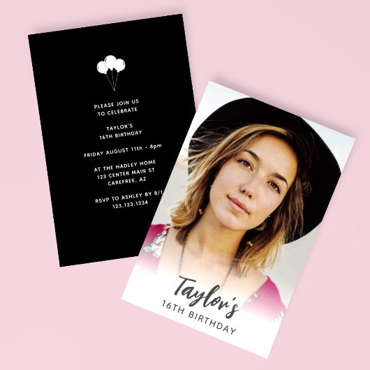 写真モダン16誕生日 招待状