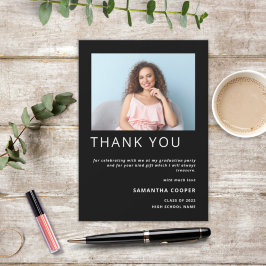 写真モダン2022卒業ブラックありがとう サンキューカード