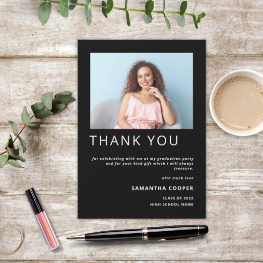 写真モダン2022卒業ブラックありがとう サンキューカード