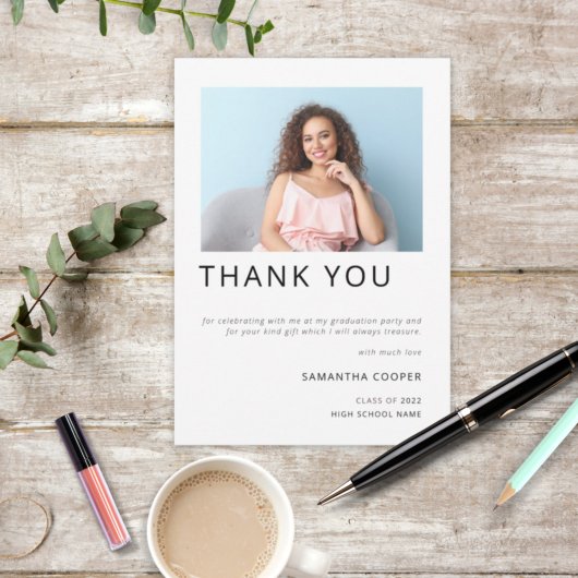 写真モダン2022卒業ホワイトありがとう サンキューカード