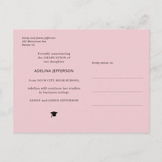 写真モダン2024卒業タイポグラフィ卒業 案内ポストカード (裏面)