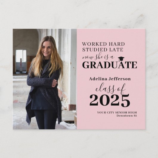 写真モダン2024卒業タイポグラフィ卒業 案内ポストカード (正面)