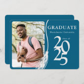 写真モダン2025 Blue Graduation Party招待状 招待状 (正面/裏面)