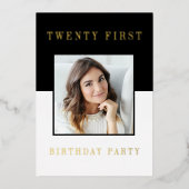 写真モダン21歳の誕生日 箔招待状 (正面)
