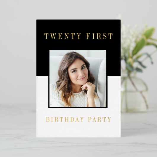 写真モダン21歳の誕生日 箔招待状 (立ち正面)