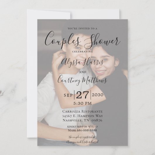 写真モダン3枚LGBTQカップル用シャワー 招待状 (正面)