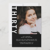 写真モダン30歳の誕生日招待状 – 黒はっきりした色 招待状 (正面)