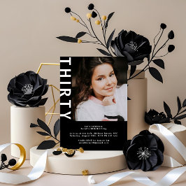 写真モダン30歳の誕生日招待状 – 黒はっきりした色 招待状