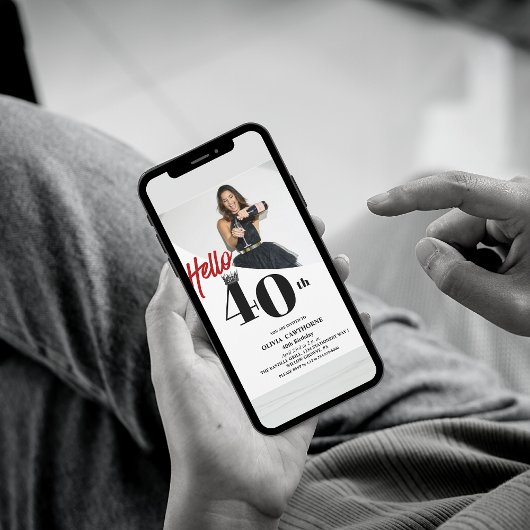 写真モダン40th誕生日ホワイトブラック 招待状