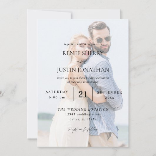 写真モダン5結婚縦型 招待状 (正面)