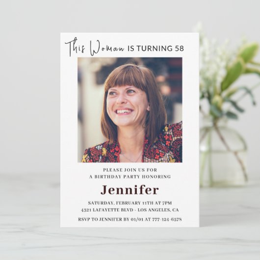 写真モダン58歳の誕生日招待状 招待状 (スタンド正面)