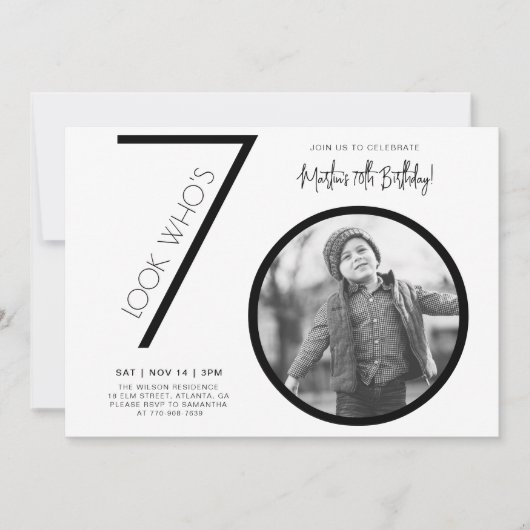写真モダン70番目の誕生日招待状 招待状 (正面)