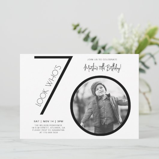 写真モダン70番目の誕生日招待状 招待状 (スタンド正面)