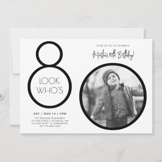 写真モダン80番目の誕生日招待状 招待状 (正面)
