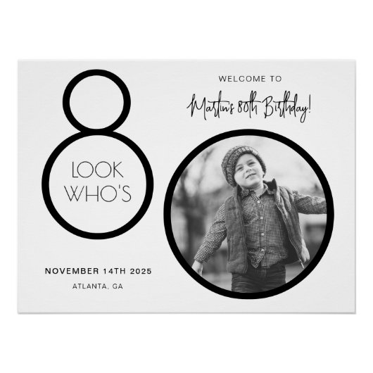 写真モダン80th誕生日ウェルカムサイン ポスター (正面)