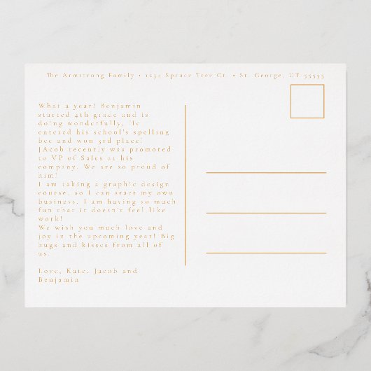 写真モダン&アーチ宗教的なクリスマス金ゴールド 箔シーズンポストカード (裏面)