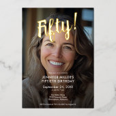 写真モダン&ゴールドフォイル50誕生日 箔招待状 (正面)