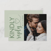 写真モダン&セージ緑の結婚式RSVPカード 出欠カード (正面/裏面)