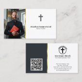 写真モダン&QRコード付きクリスチャン牧師 名刺 (正面/裏面)