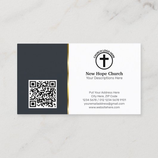 写真モダン&QRコード付きクリスチャン牧師 名刺 (裏面)