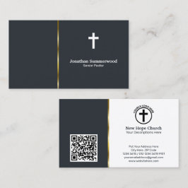 写真モダン&QRコード付きクリスチャン牧師 名刺