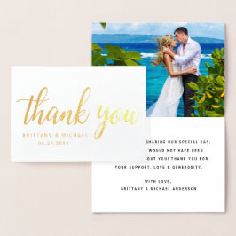 写真モダンBT結婚金ゴールドのカップルに感謝 箔カード