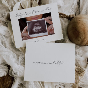 写真モダンHelloベビー発表カード サンキューカード