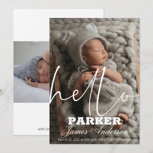 写真モダンHello Birth発表 招待状 (正面/裏面)