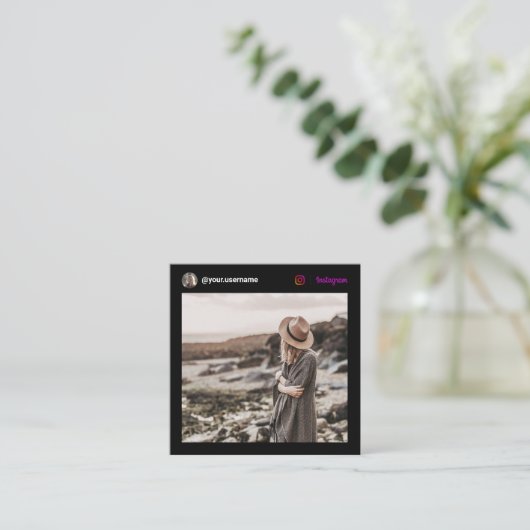 写真モダンInstagramソーシャル・メディミニマルア黒 コーリングカード (スタンド正面)
