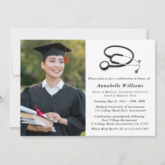 写真モダンMDドクター卒業パーティー 招待状 (正面)
