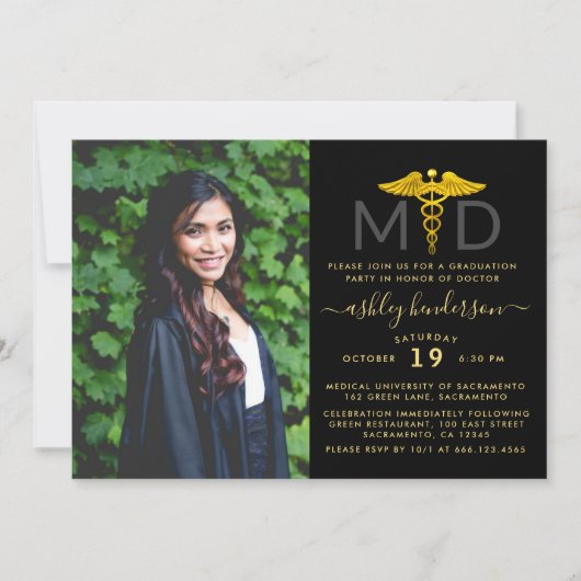 写真モダンMDドクター卒業パーティー 招待状 (正面)