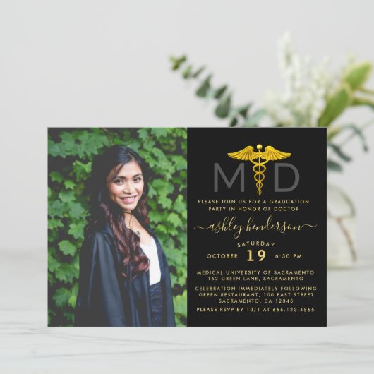 写真モダンMDドクター卒業パーティー 招待状 (スタンド正面)