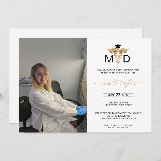 写真モダンMD医学博士の卒業 招待状 (正面/裏面)