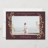 写真モダンmistletoeクリスマス金ゴールドフレーム赤 シーズンカード (正面)