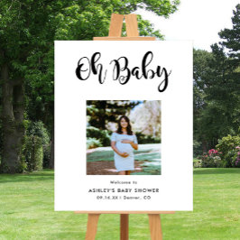 写真モダンOh Baby Shower Welcome Sign ポスター