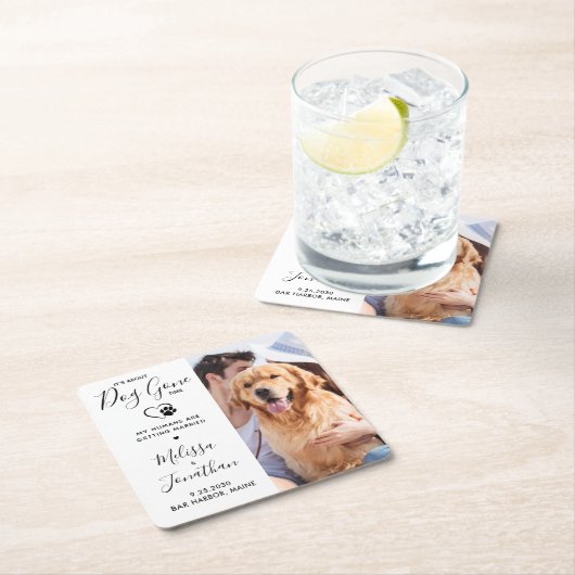 写真モダンPet結婚の犬が日付を保存 スクエアペーパーコースター (インサイチュ)