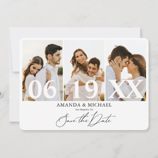 写真モダンQRコードの日付を保存結婚する 招待状 (正面)