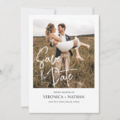 写真モダンQRコードの日付を保存結婚する 招待状 (正面)