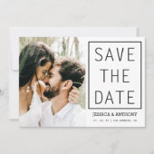 写真モダンQRコードの日付を保存結婚する 招待状 (正面)