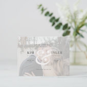 写真モダンQRコードの結婚式の日付を保存 案内ポストカード (スタンド正面)