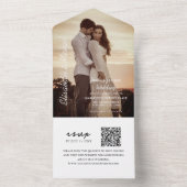 写真モダンQRコードほこりっぽいブルー結婚ズ オールインワン招待状 (内側)