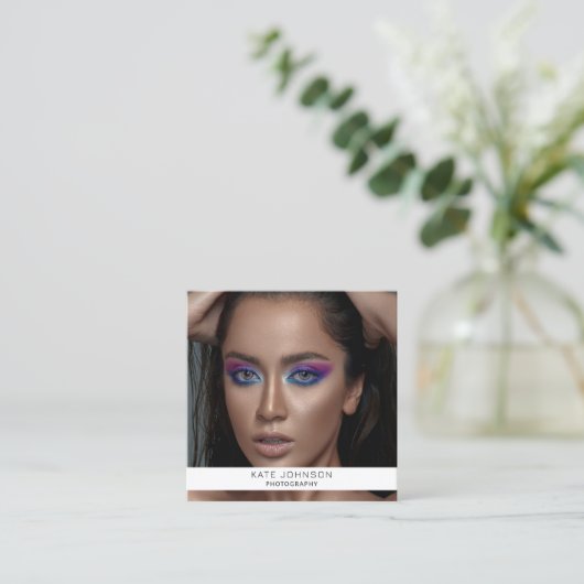 写真モダンQRコードフォトグラファー スクエア名刺 (スタンド正面)