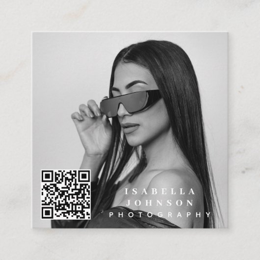 写真モダンQRコードミニマルソーシャルメディアのアイコン スクエア名刺 (正面)