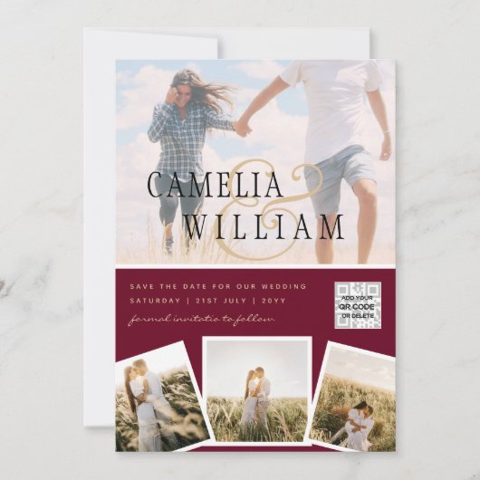 写真モダンQRコード救日の結婚式 招待状 (正面)