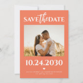 写真モダンQRコード明るいオレンジ結婚色 セーブザデート (正面)